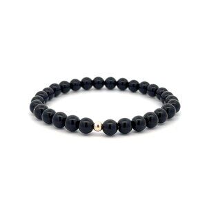 Gemstones Onyx 6mm Stretchable Bracelet 14k Gold Bead Charm
